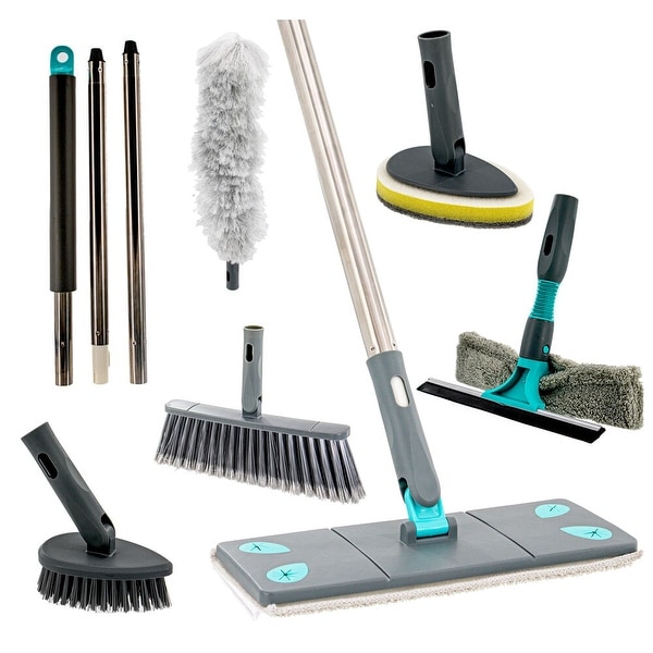 7 in 1 Microfiber Floor Mop Broom Duster Squeegee Dryer Scrubber