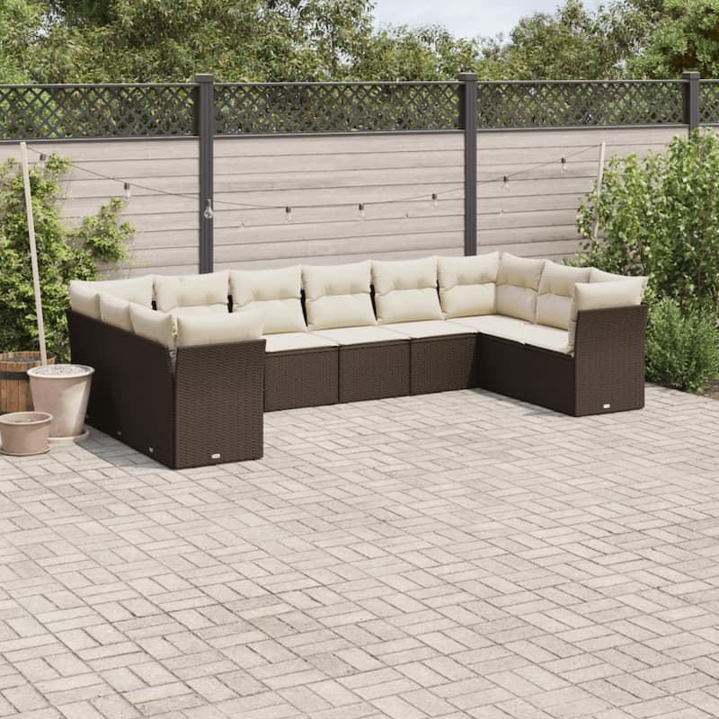 vidaXL Garden Sofa Set Brown, Cream White - 24.4 x 24.4 x 27.2