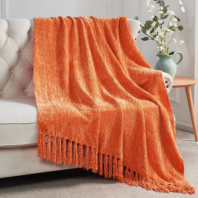 Crystal Chenille Knitted Throw - 60" x 80" - Flame
