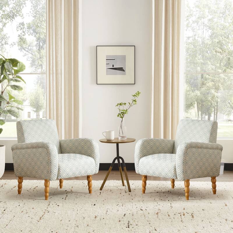 Fabric Armchair Accent Chair with Arms & Wood Legs