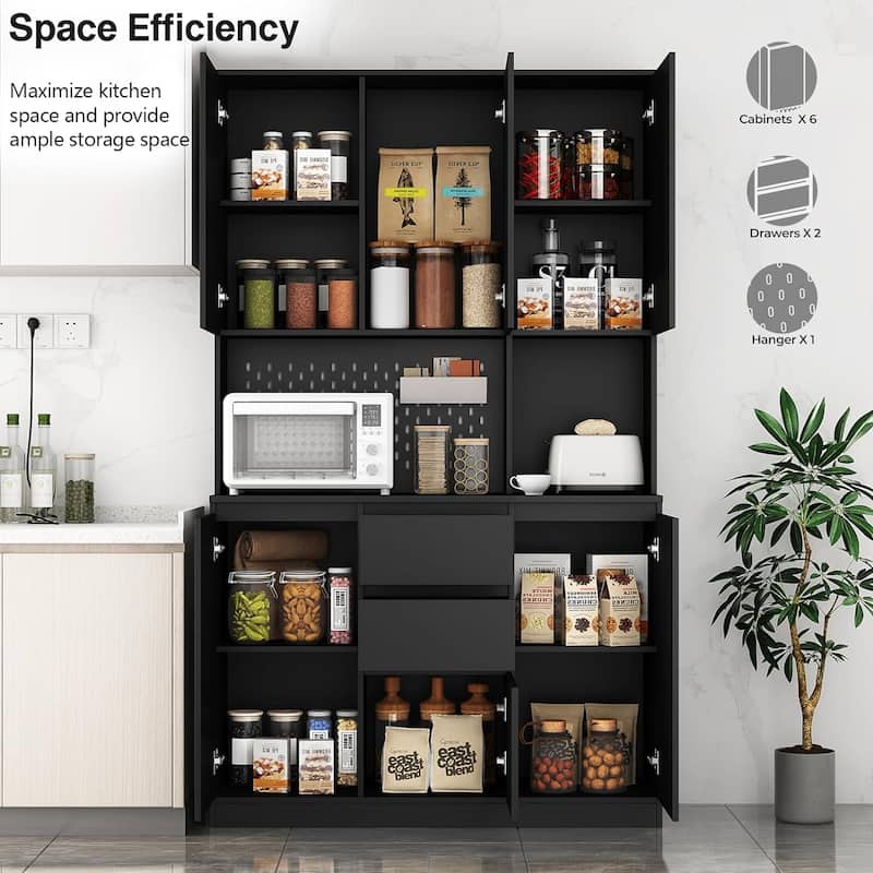 74" Freestanding Kitchen Pantry Cabinet Cupboard with 6 Doors,3 Shelves and 1 Drawer,Versatile Wardrobe & Kitchen Cabinet