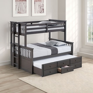Twin over Full Solid Wood Bunk Bed with Underbed Drawers and Ladder ...
