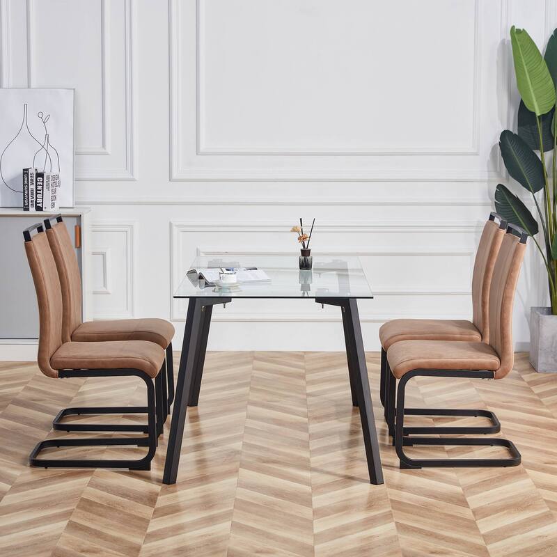 Modern Dining Chair Set of 4, High Back Upholstered Side Chair with C-Shaped Tube Metal Legs Office Chair, Club Guest Chair