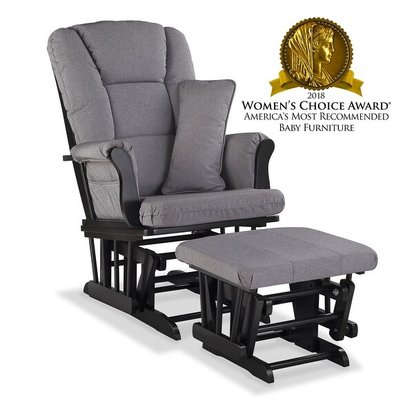 storkcraft tuscany glider and ottoman with lumbar pillow