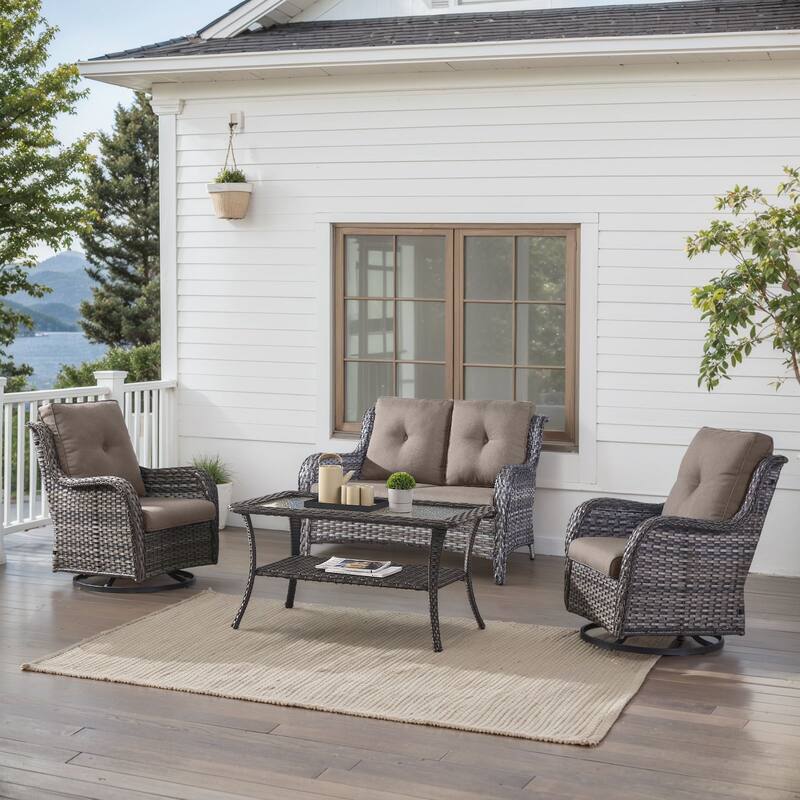 Outdoor Swivel Chairs with Loveseat Coffee Table Grey-Grey - Grey - Grey - Grey