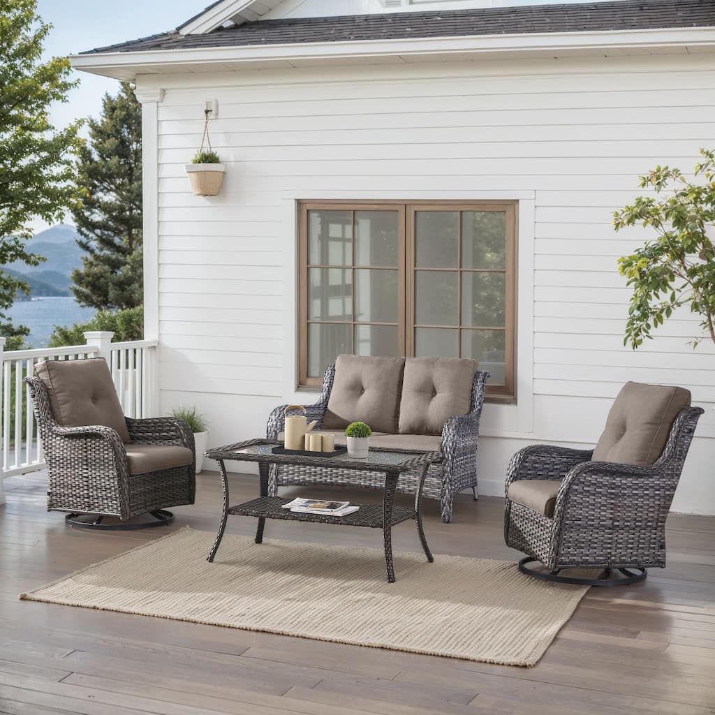 Outdoor Swivel Chairs with Loveseat Coffee Table Grey-Grey - Grey