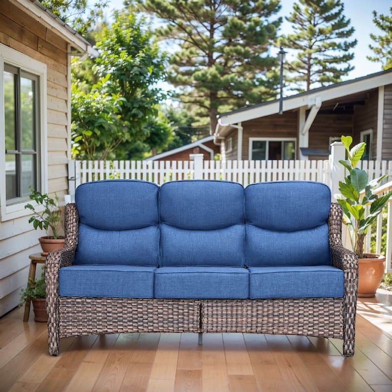 Arcadia 3-Seat Handwoven Wicker Patio Sofa with 6-Inch Thick Cushions