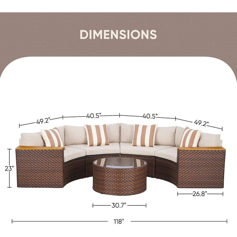Nuon Outdoor Patio Furniture 5-piece Rattan Wicker Half-Moon Half Round Curved Sofa Sectional Set by Havenside Home