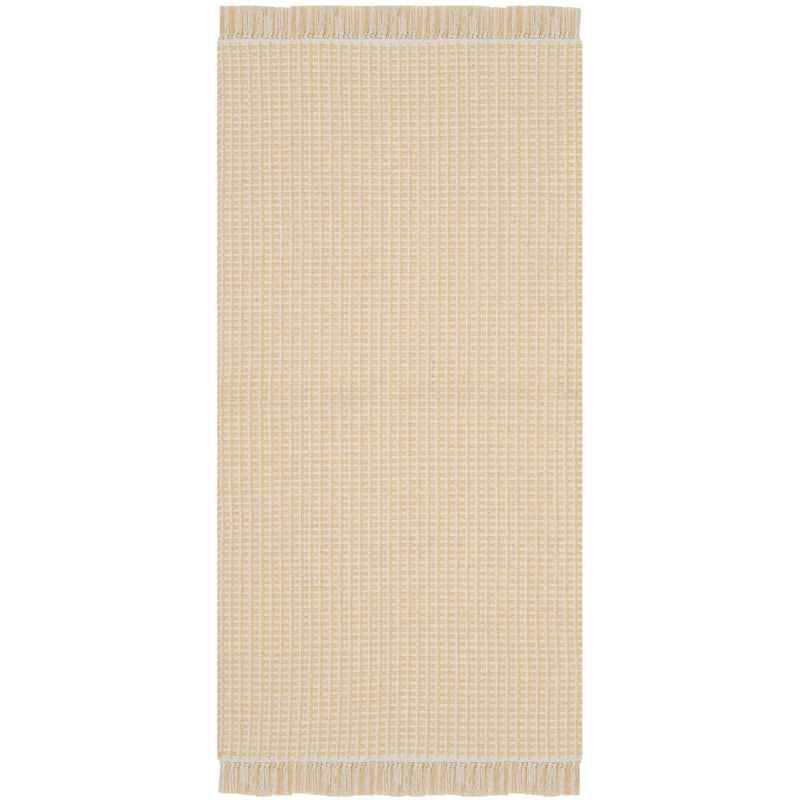 SAFAVIEH, Handmade Montauk Cliff Stripe Flatweave Cotton Fringe Rug - 2'3" x 4' - Ivory/Yellow