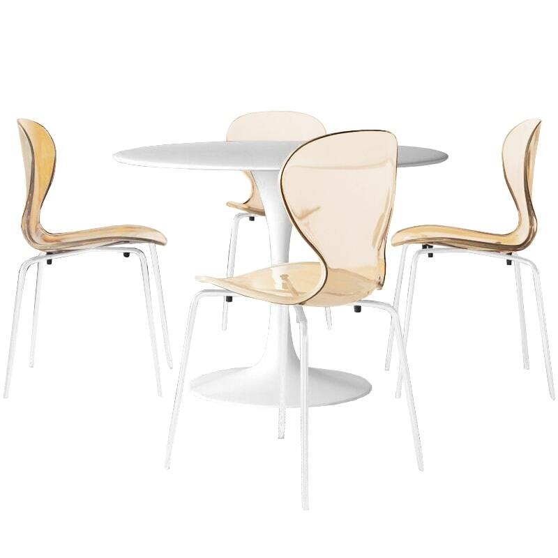 5-Piece Dining Set with 35-Inch Round Dining Table and 4 Side Chairs in White Stainless Steel