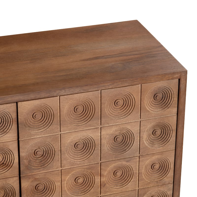 62" Brown Solid Wood 3 Door Media Credenza_Sideboard