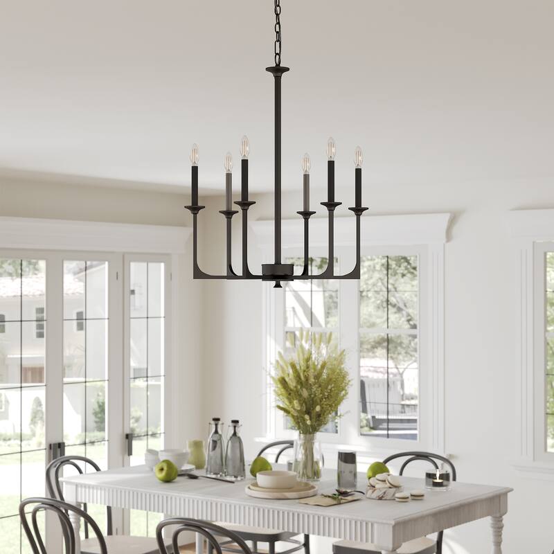 6-Light Matte Black Modern Chandelier with Adjustable Height
