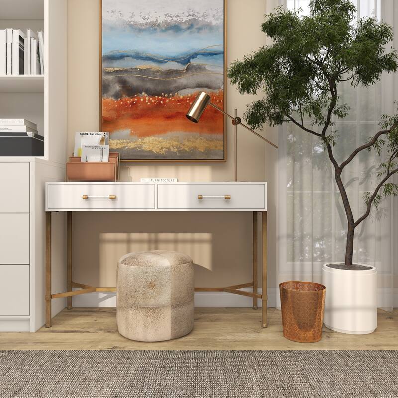 CosmoLiving by Cosmopolitan Gold Metal Small Waste Bin with Laser Carved Floral Design - 9 x 9 x 10