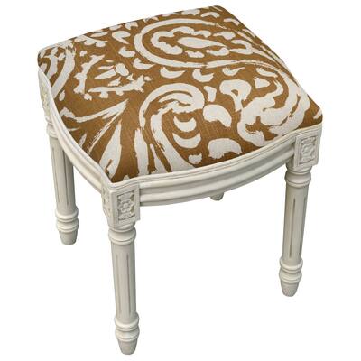 Caramel Paisley Vanity Stool with antique white finish