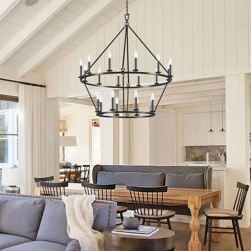 KAWOTI 40" 20-light Modern Adjustable Wagon Wheel Chandelier, 2-Tier