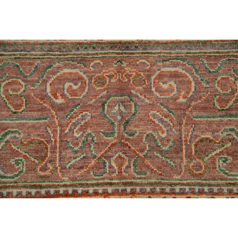 Hand Knotted Traditional Wool Orange Geometric Area Rug - 8' 2'' X 7' 8''