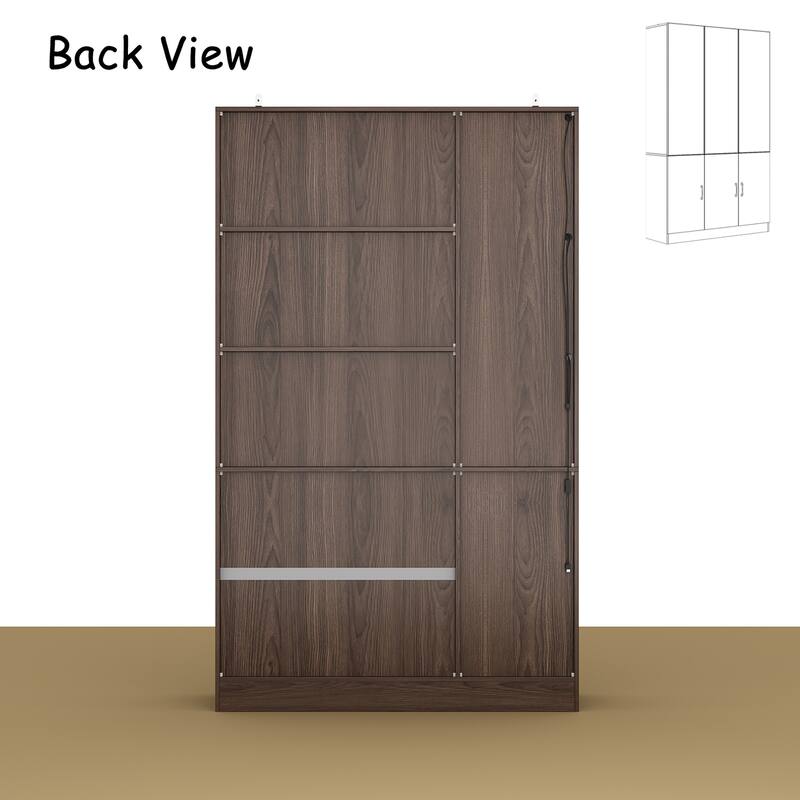 Bookshelves Bookcase Modular Glass Display Cabinet with LED Lights, Dark Wood Storage Combination Cabinet System