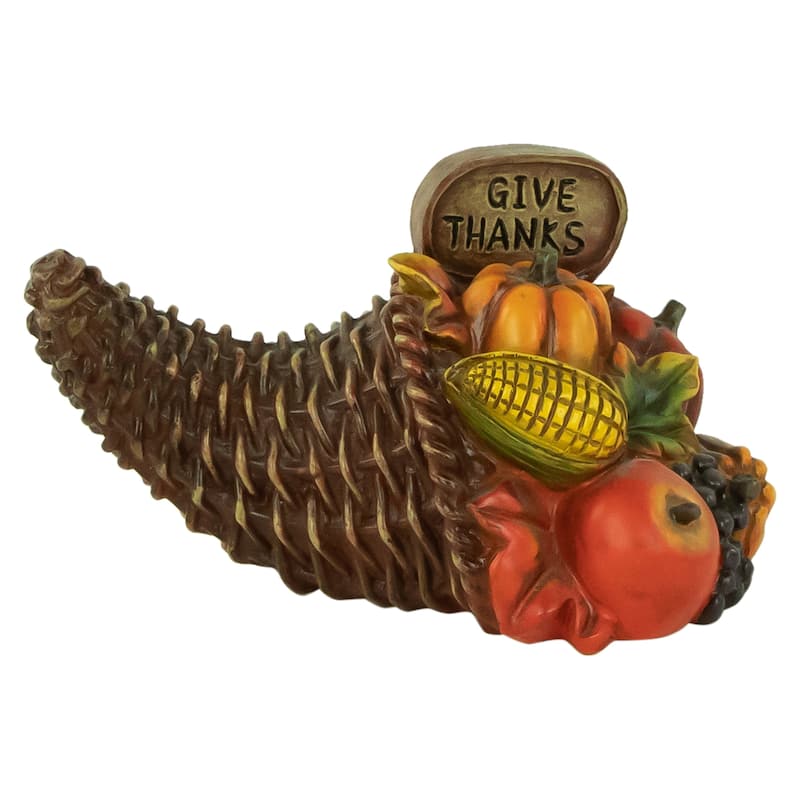 8.5" Fall Harvest "Give Thanks" Cornucopia Decoration