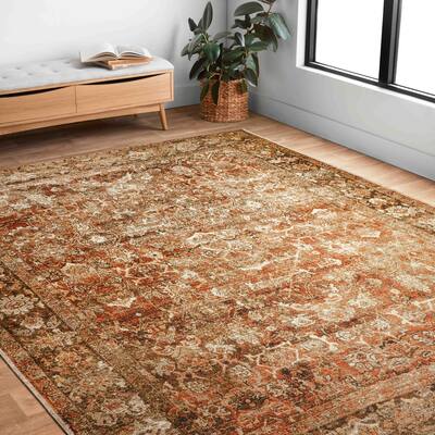 Alexander Home Luciano Rust/ Tobacco Oriental Indoor/ Outdoor Distressed Rug