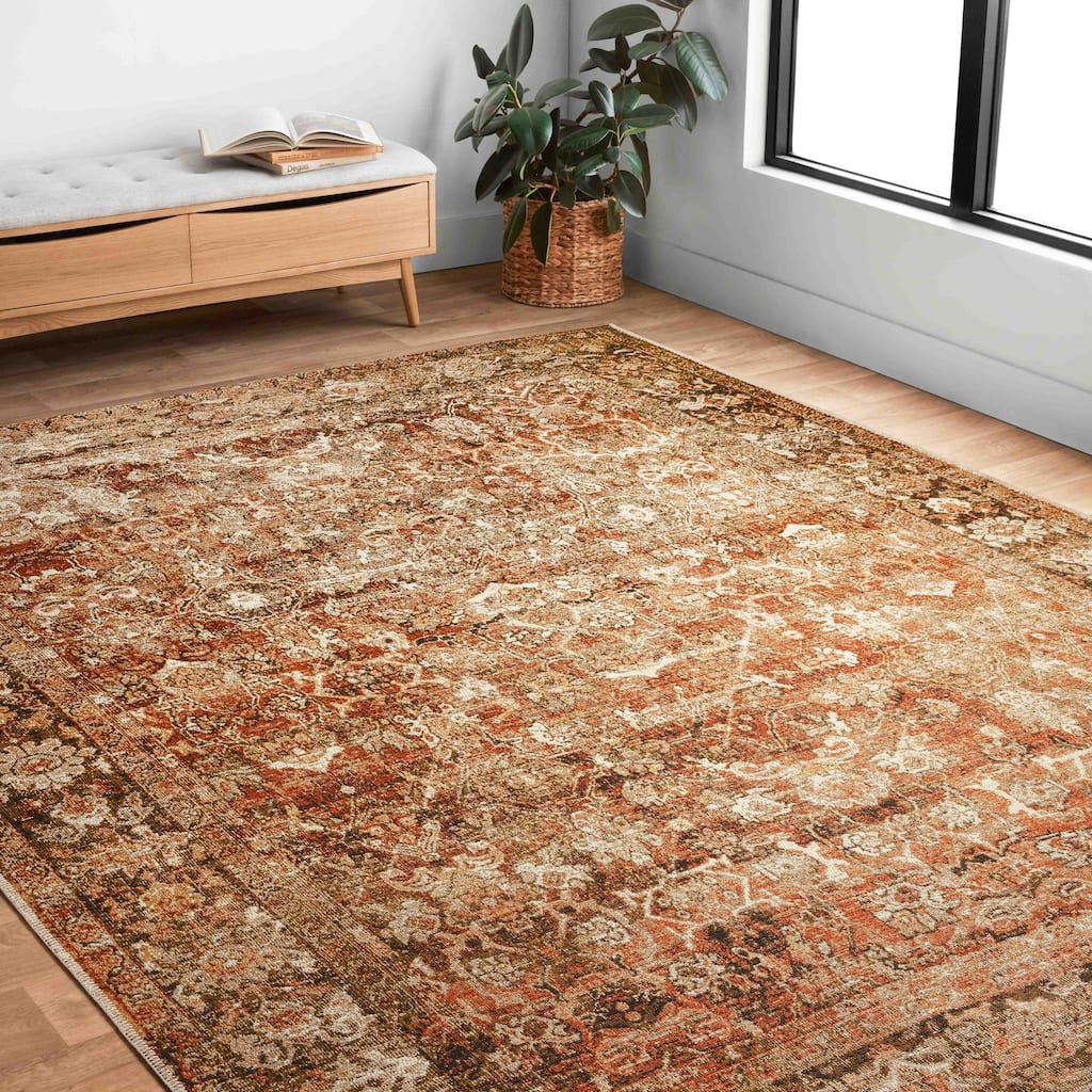 Alexander Home Luciano Rust/ Tobacco Oriental Indoor/ Outdoor Distressed Rug