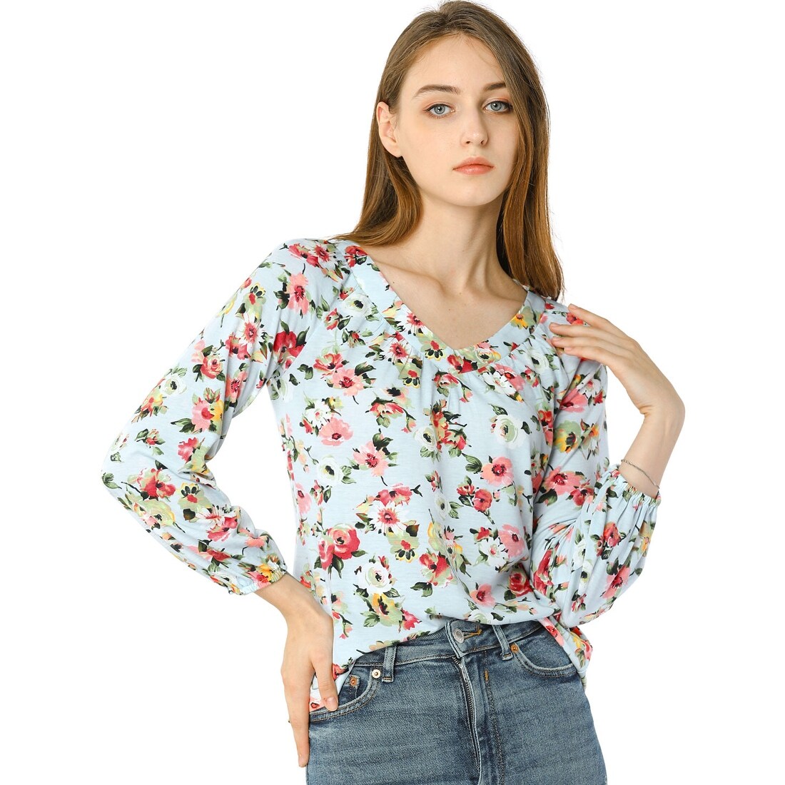 Astylish Women Casual Tie Dye Cuffed 3 4 Sleeve Button up V Neck Blouse Tops