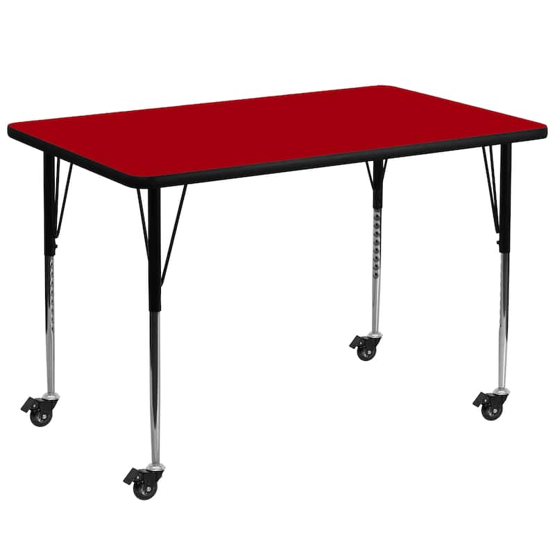 Mobile 36''W x 72''L Thermal Laminate Activity Table - Adjustable Legs - Red