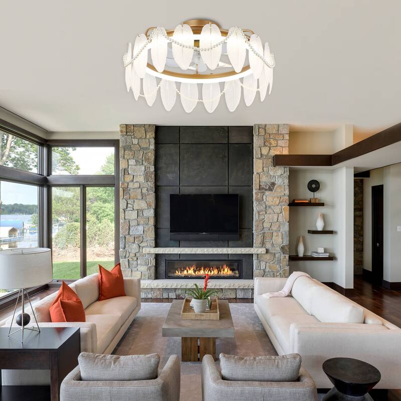 Bella Depot 20" Glam Gold Flush Mount Ceiling Fan 6-Speed with Dimmable Light Remote and APP Control - 19.2inches