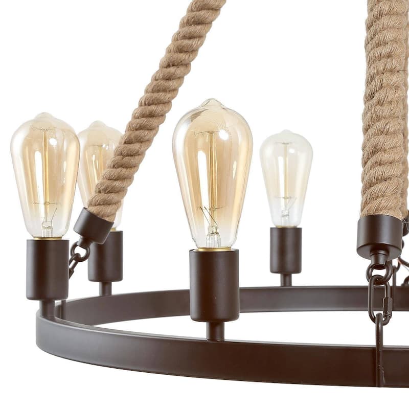 Modern Farmhouse 8-Light Wagon Wheel Chandelier for Dining Living Room - D 28" x H 26.5"