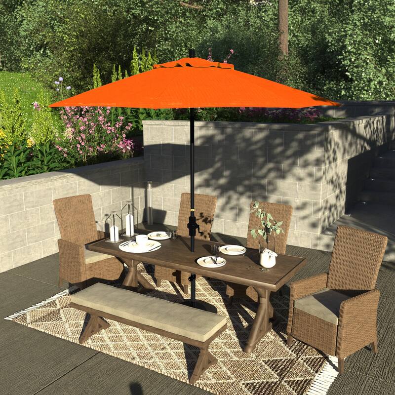 California Umbrella 9' Rd Patio Umbrella Black Aluminum Frame Fiberglass Ribs Crank Lift Collar Tilt, Sunbrella Cilantro - Tuscan