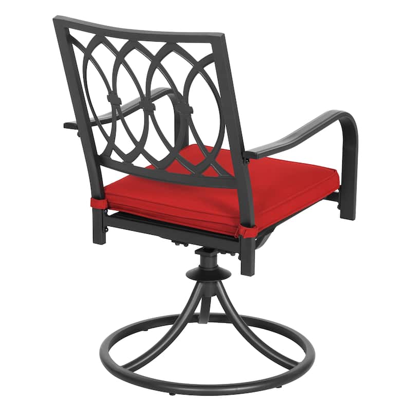 Metal Patio Dining Set with Umbrella Hole, Swivel Chairs with Cushions