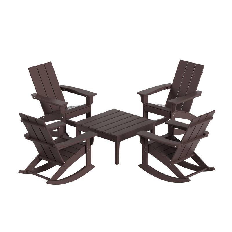 Shoreside 5-Piece Poly All Weather Rocking Chair Conversation Set