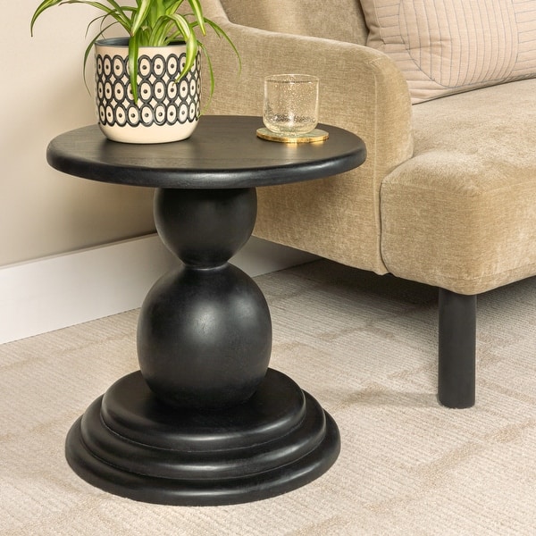 Mango Wood Bulbed Pedestal End Table - 18.0