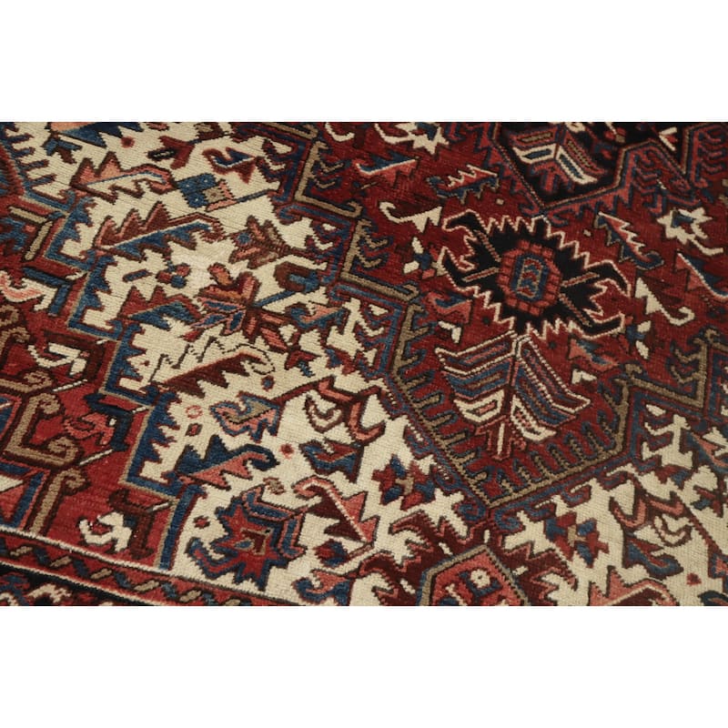 Hand Knotted Oriental 100% Wool Carpet Traditional Medallion Red Heriz Area Rug - 10' 1'' X 7' 1''