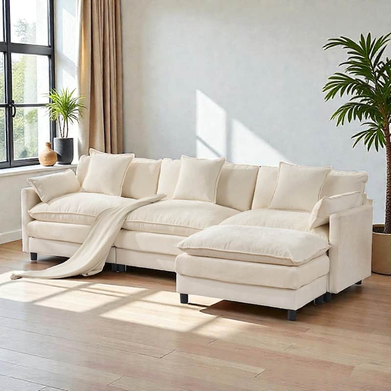 108 Inch L Shaped Modular Sectional Sofa, Chenille Cloud Couch with Ottoman, Deep Seat Modern Sofa