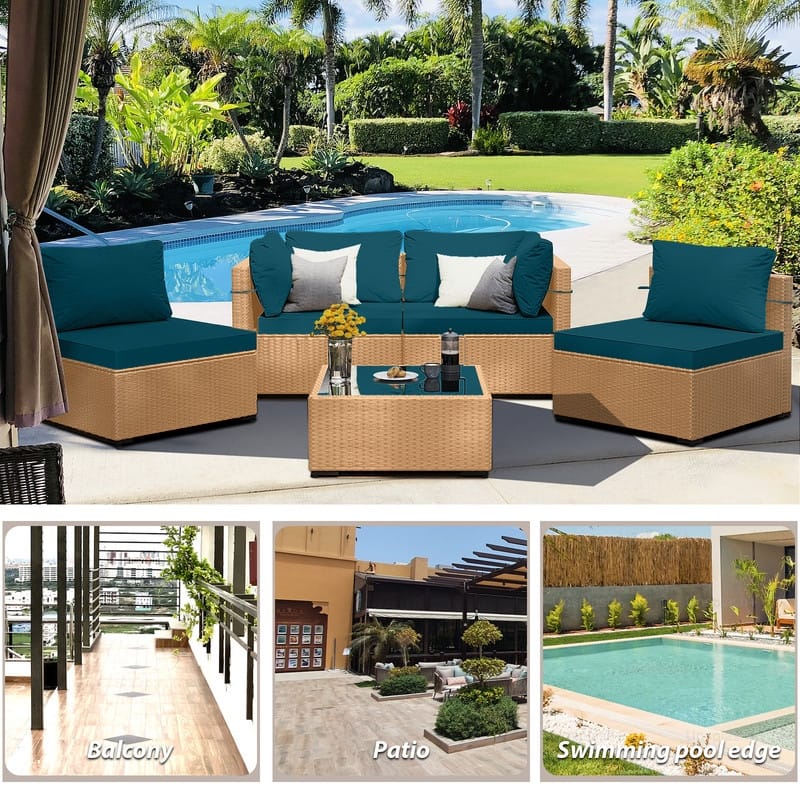 Patio Watcher 5-Pieces Yellow Rattan Conversation Set with Cusions for Outdoors
