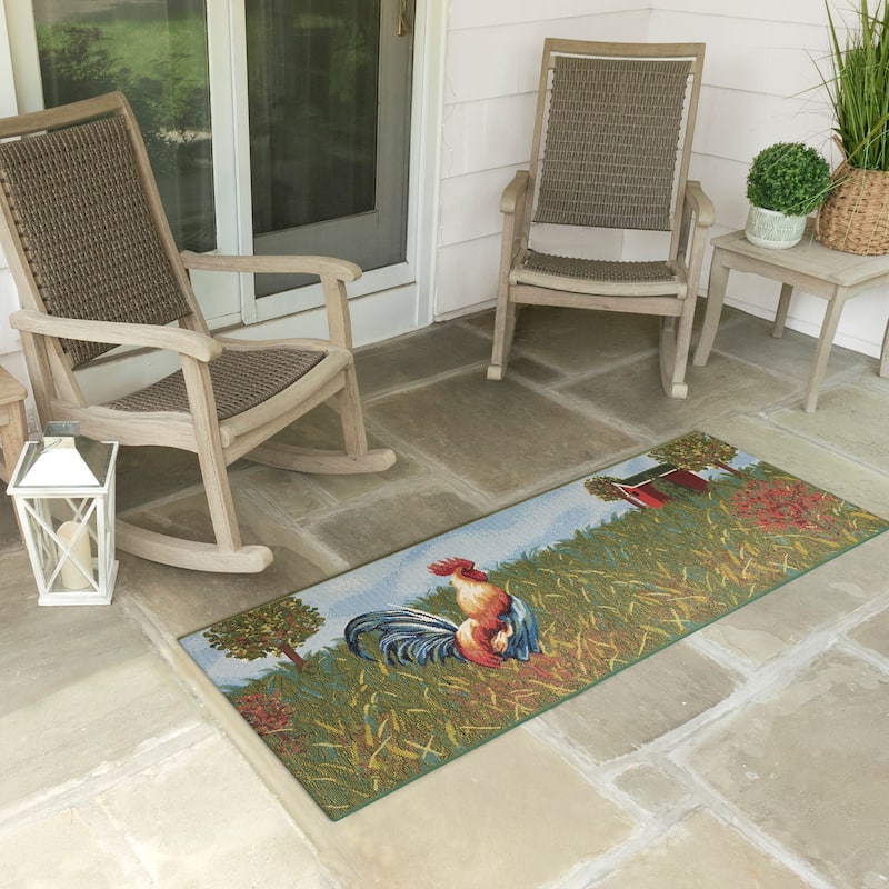 Liora Manne Esencia Rooster Farm Indoor/Outdoor Mat - 1'11" x 4'11"