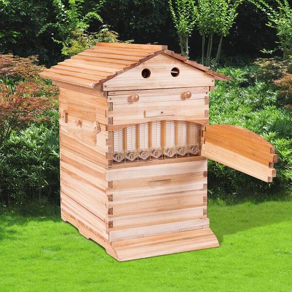 Shop Gymax Wooden Frame Auto Flow 7 Combs 7 Honey Tubes Beehive