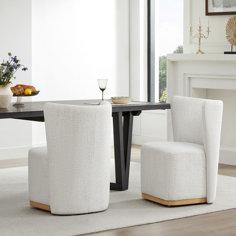Spruce & Spring Kevin Modern Wingback Dining Chairs with Casters&Wood Base Set of 2 - Set of 2