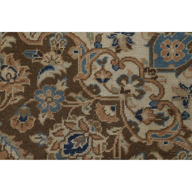 Traditional Mashad Vintage Persian Rug Handmade Orange Wool Carpet - 9'4" x 13'3"