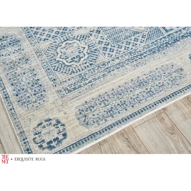 The Met X Exquisite Rugs Vintage Looms Light Blue/Blue Area Rug.