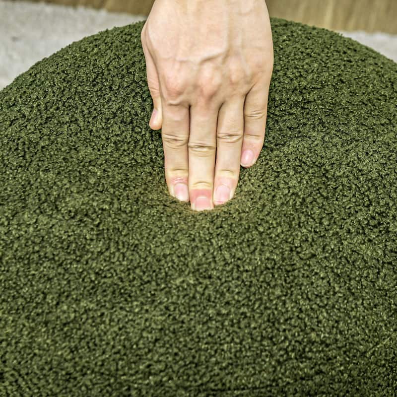 HOMCOM Modern Round Ottoman, Teddy Fleece Fabric Upholstered Foot Stool with Padded Seat for Living Room, Entryway, Green