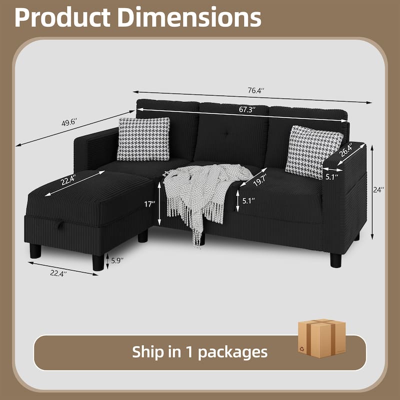 Futzca Modern L-shaped Convertible Sectional Sofa for Small Living Rooms