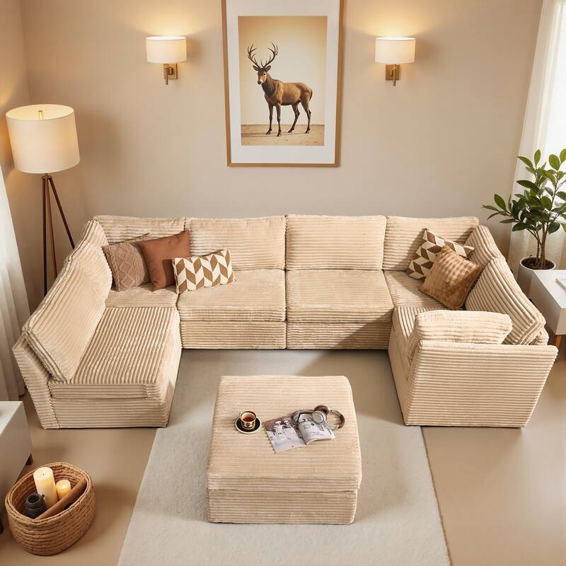 OVIOS Cloud-Like L-Shaped Sofa - PlushBeige