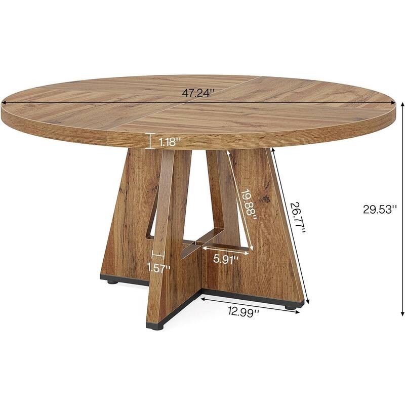 47" Round Farmhouse Dining Table - Burlywood Wood Kitchen Table for 4