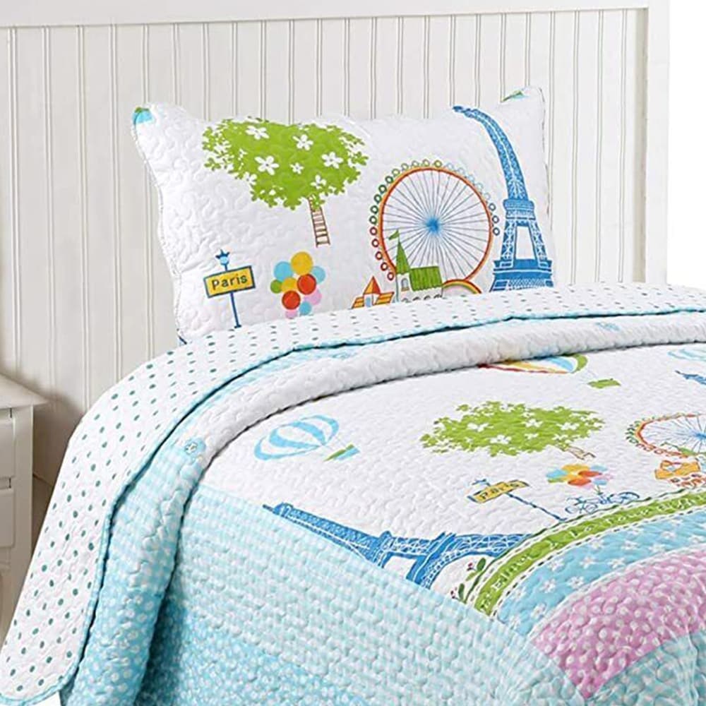 Kids Quilt Bedspread Comforter Set Throw Blanket Quilt Twin, Size: 65x 86 - Blue