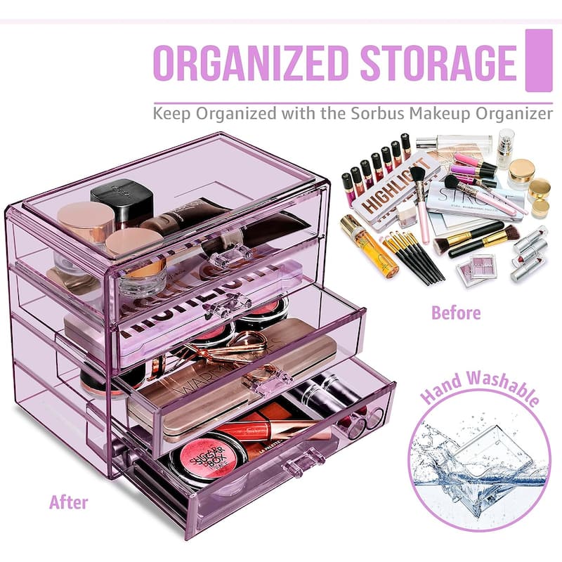 Sorbus Acrylic Cosmetics Makeup and Jewelry Storage Case Display– 4 Large Drawers - 9.25" x 5.375" x 7.875"