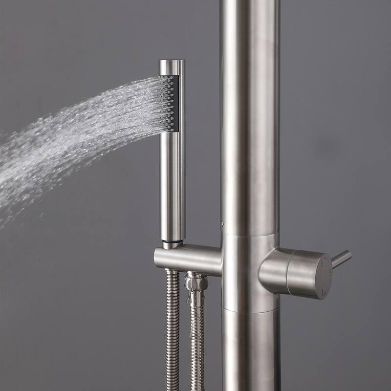 Rbrohant Freestanding Shower System Combo Set, Outdoor Floor Mount Shower Faucets