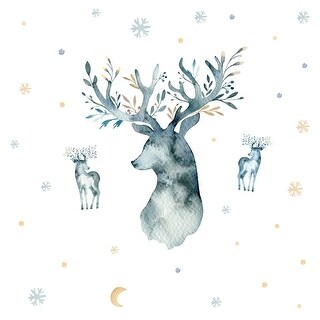 RoomMates Blue & Green & Yellow Watercolor Winter Deer Giant Wall Decals
