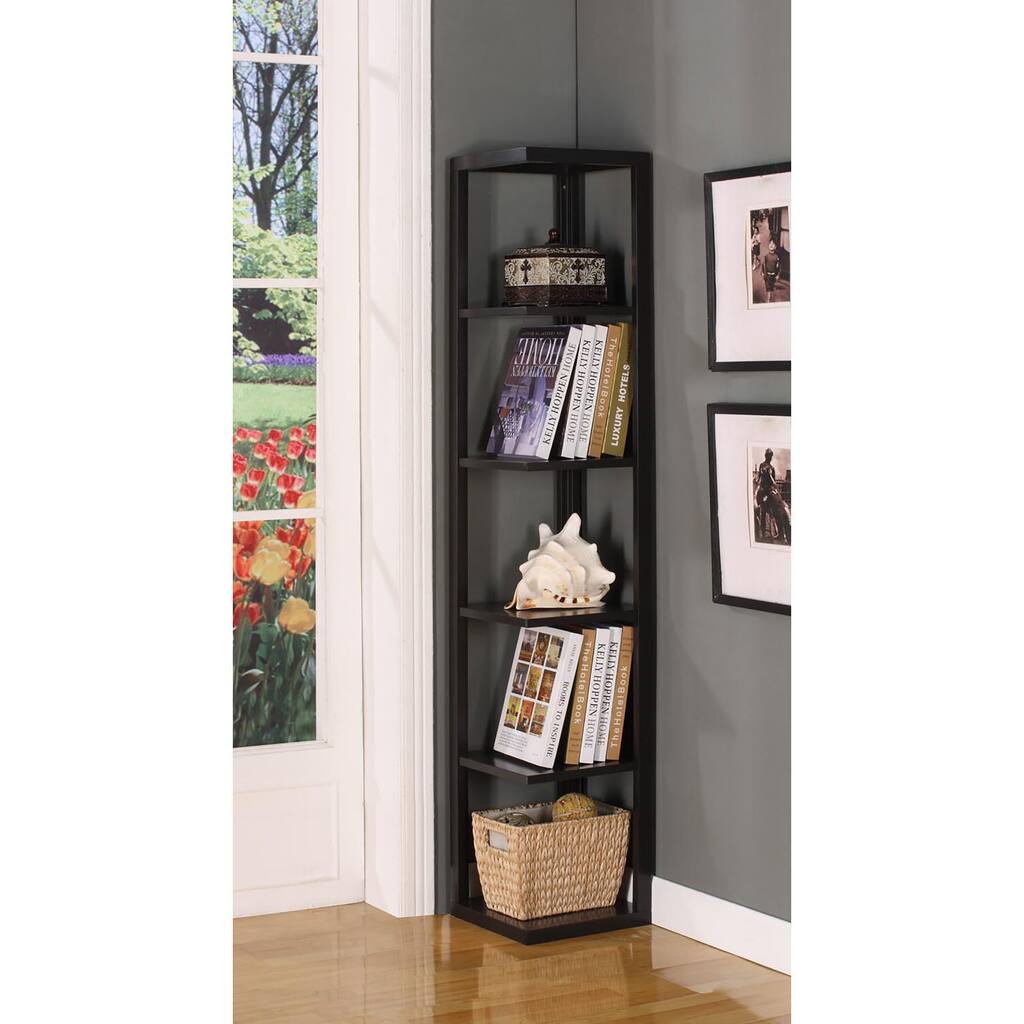 Espresso Finish Five-tiered Corner Book Case