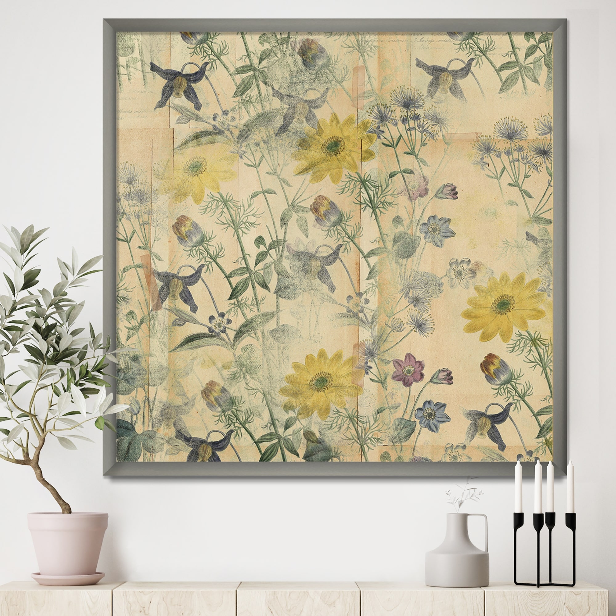 Designart 'Floral Collage Layered Papers' Cottage Framed Art Print